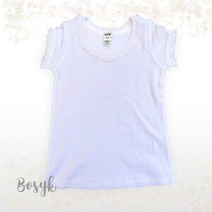 NEW - Tshirt with Ruffle Short Sleeve - T Shirt White -T Shirt Plain-T Shirt